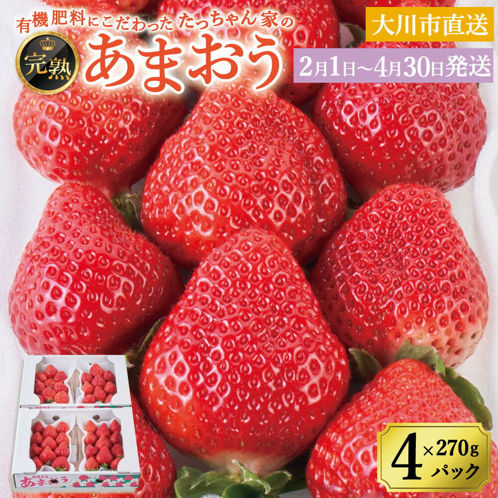 【2026年2月1日～4月30日までに発送！】有機肥料にこだわったたっちゃん家の完熟あまおう（270g×4パック）【配送不可地域：北海道・沖縄・離島】 | 果物 くだもの フルーツ 苺 ストロベリー イチゴ いちご 人気 おすすめ グルメ 福岡県 大川市