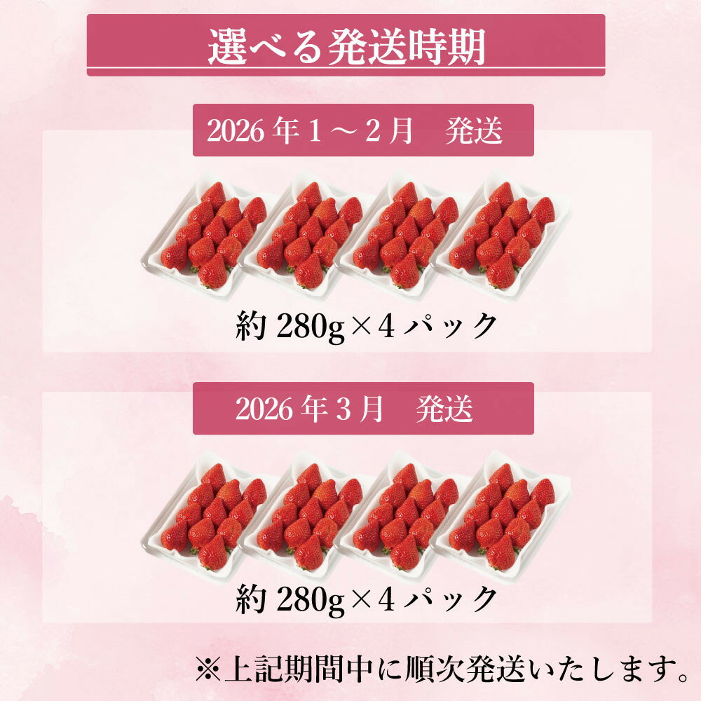 【ふるさと納税】【選べる配送時期】完熟 あまおう イチゴ 280g×4パック(約1120g)＜配送不可：北海道、沖縄県、離島＞ | 福岡県 大川市 福岡県大川市 食べ物 取り寄せ お取り寄せグルメ ご当地 ご当地グルメ いちご イチゴ 苺 あまおう苺 特産品 名産 フルーツ サムネイル2