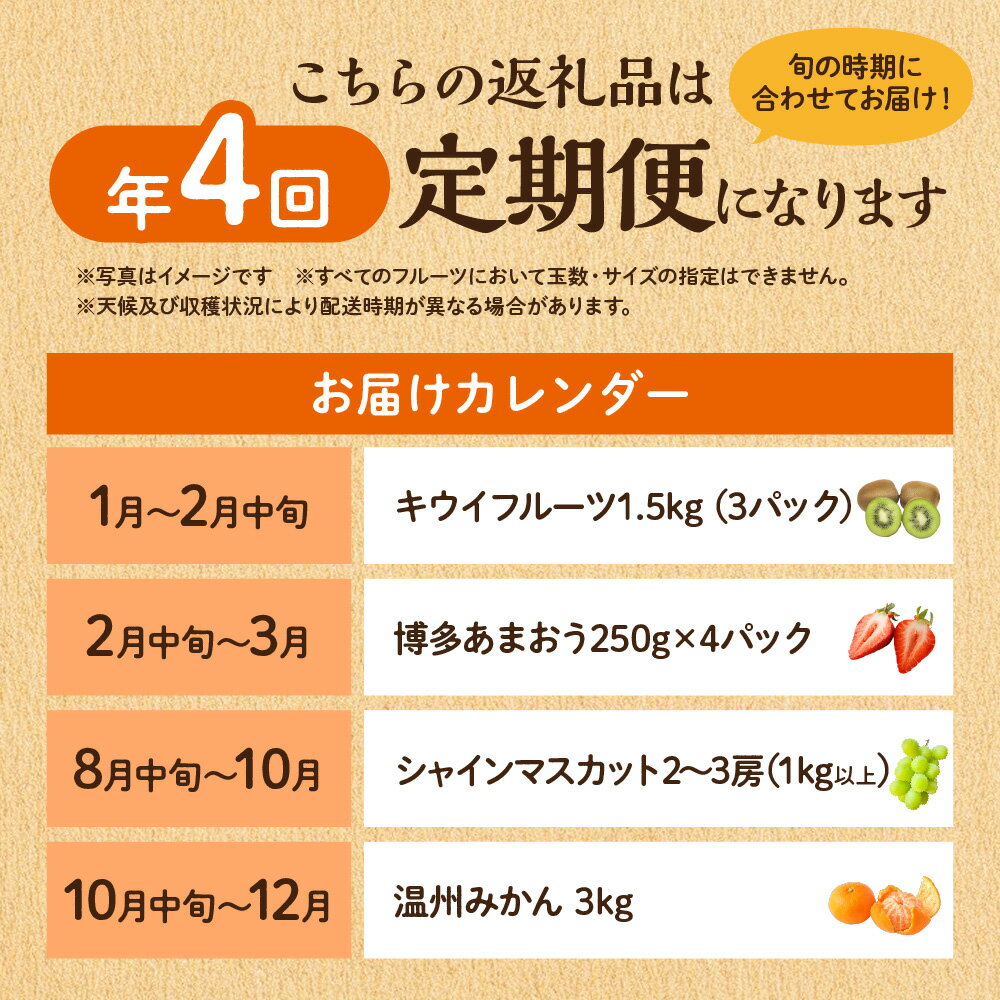 【ふるさと納税】【定期便/年4回】JAむなかた厳選！人気のフルーツ定期便 【ほたるの里】_HB0140 送料無料 あまおう 苺 シャインマスカット 葡萄 みかん キウイ フルーツ 果物 定期便 詰め合わせ おやつ 朝食 スムージー ふるさと納税 果物 - 画像2