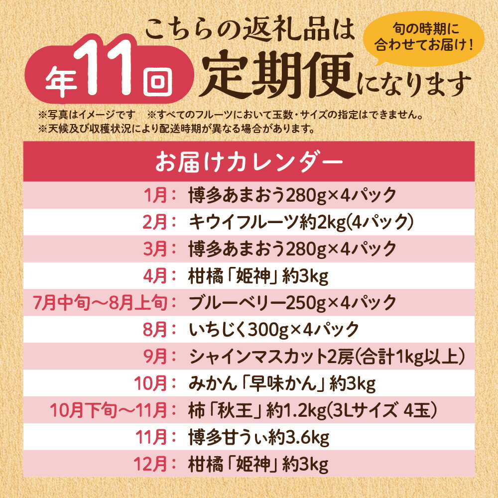 【ふるさと納税】【定期便/年11回】JAむなかた厳選！旬のフルーツ定期便【JAほたるの里】_HB0171 送料無料旬 旬の時期 定期便 おいしい フルーツ 果物 お土産 美味しい うれしい ボリューム お楽しみ サムネイル2