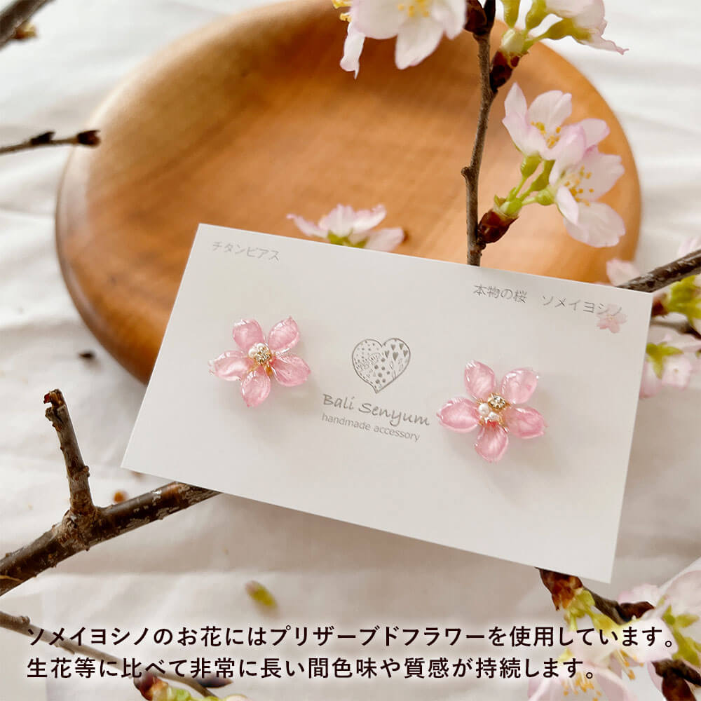 【ふるさと納税】『ソメイヨシノ』桜のピアス ピンク 約17mm 花びら使用 本物の花 プリザーブドフラワー 両耳用 ハンドメイド シンプル ピアス アクセサリー レディース 送料無料 サムネイル3