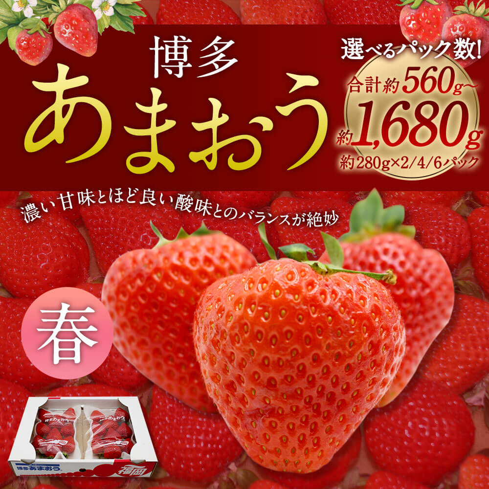 【ふるさと納税】＜選べる 容量＞【予約】博多あまおう（春） 2/4/6パック 合計約560g～約1680g 【2026年2月上旬～4月下旬発送予定】 1パック約280g あまおう 福岡県産 旬 フルーツ 果物 いちご イチゴ 苺 九州産 国産 冷蔵配送 9000円 ～ 15000円 9000円 ～ 1万5000円 サムネイル3