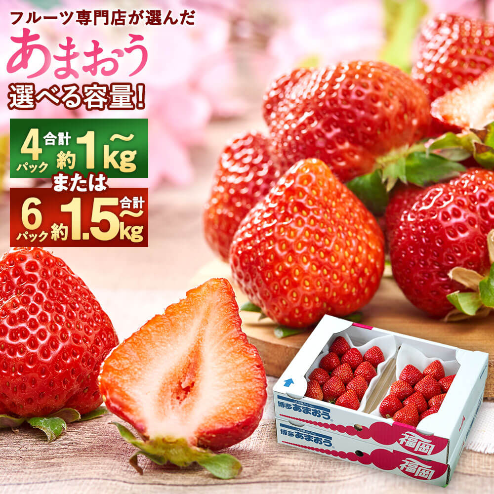 ＜選べる容量＞福岡産【春】あまおう 6パック 合計約1500g～1620g または 4パック 合計約1000g～1080g 【2026年2月上旬～3月下旬発送予定】フルーツ専門店が選んだ 1パックあたり約250g～約270g 予約 苺 果物 フルーツ 10000円 ～ 15000円 1万円 ～ 万5000円