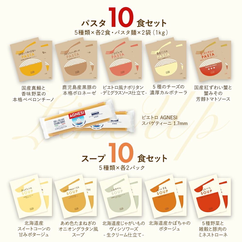 【ふるさと納税】ピエトロ パスタ＆スープ 20食セット 10種類×各2袋 パスタ麺付き 20食分 スパゲッティ パスタソース 詰め合わせ 食べ比べ レトルト ペペロンチーノ ボロネーゼ ナポリタン カルボナーラ スープ 長期保存 ピエトロ 送料無料 サムネイル2