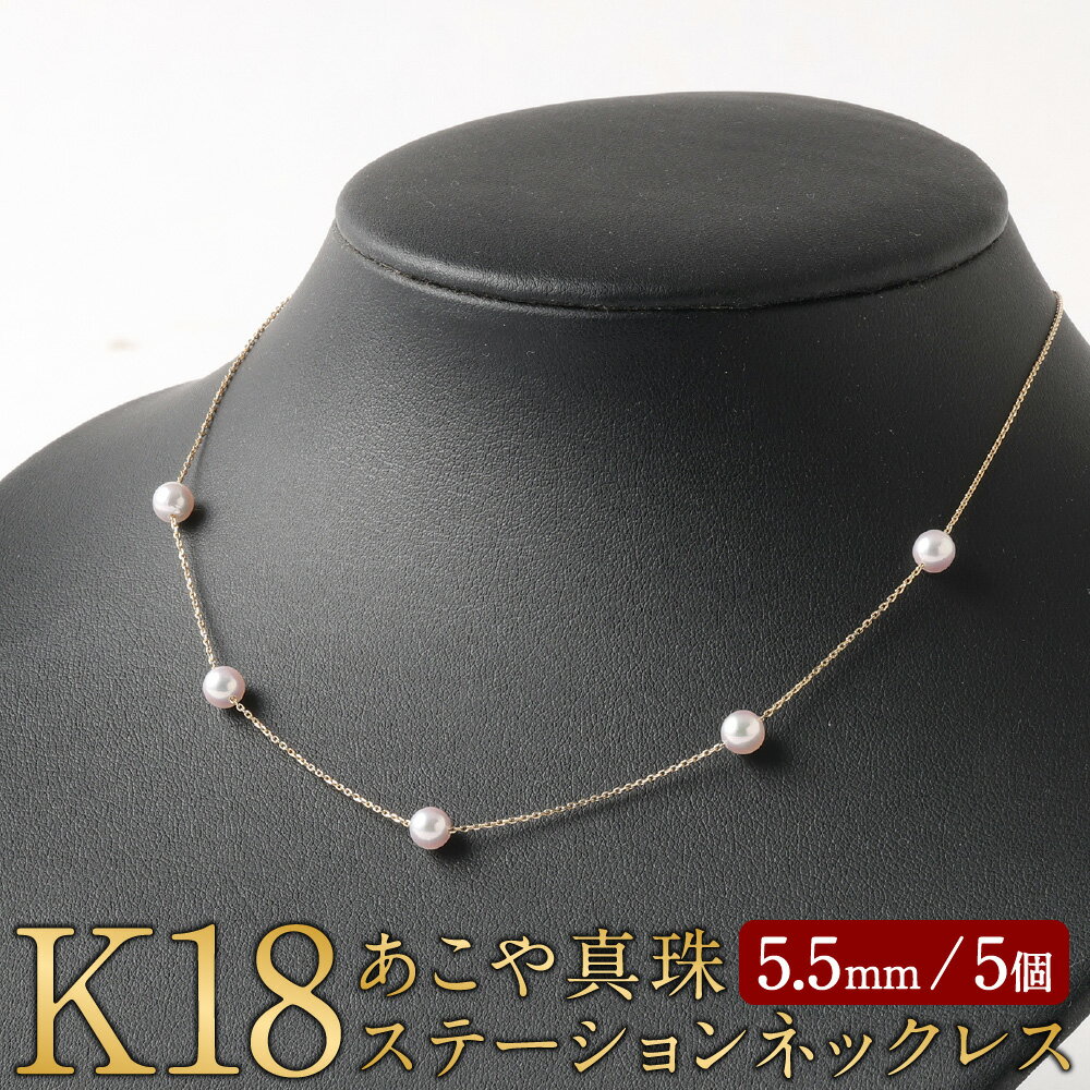 K18 あこや真珠 ステーション ネックレス 5.5mm 5個 アジャスター付き 国産 日本産 パールネックレス 冠婚葬祭 フォーマル 入学式 卒業式 成人式 母の日 ギフト ジュエリー アクセサリー レディース 送料無料