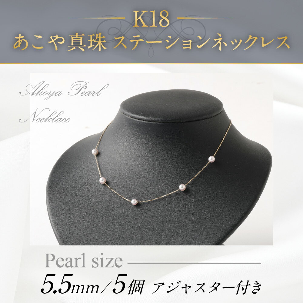 【ふるさと納税】K18 あこや真珠 ステーション ネックレス 5.5mm 5個 アジャスター付き 国産 日本産 パールネックレス 冠婚葬祭 フォーマル 入学式 卒業式 成人式 母の日 ギフト ジュエリー アクセサリー レディース 送料無料 サムネイル2