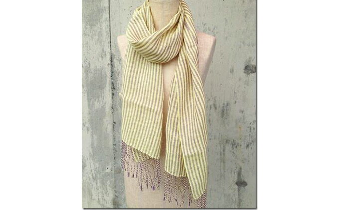 【ふるさと納税】ito to iro 手染め・手織り仕上げ　「ストール」パープル×クリームイエロー太ストライプ ファッション小物 サムネイル2