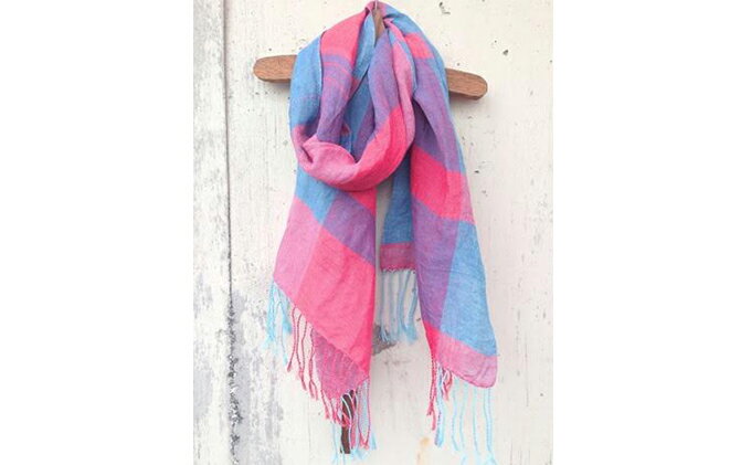 【ふるさと納税】ito to iro 手染め・手織り仕上げ　「ストール」ブルー×レッド・大チェック ファッション小物 サムネイル2