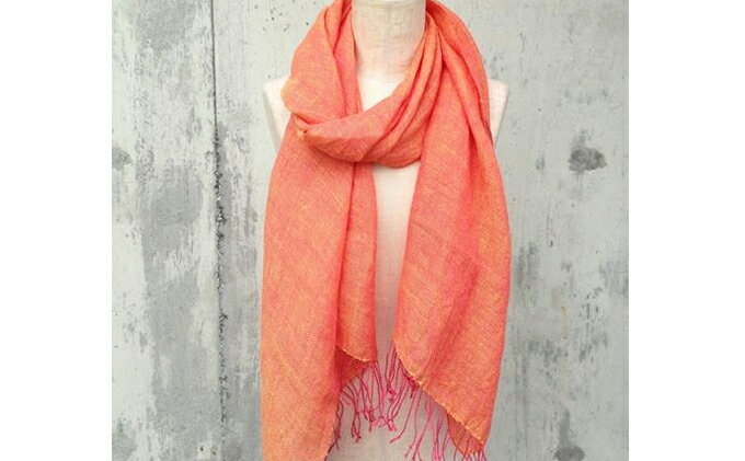 【ふるさと納税】ito to iro 手染め・手織り仕上げ　「ストール」ピンクレッド×イエロー（大判） ファッション小物 サムネイル2