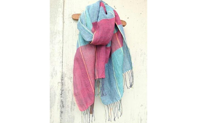 【ふるさと納税】ito to iro 手染め・手織り仕上げ　「ストール」ライトブルー×レッド（大判） ファッション小物 サムネイル2