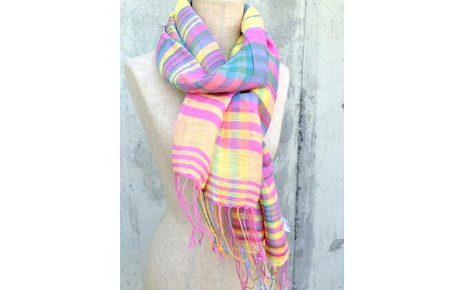 【ふるさと納税】ito to iro 手染め・手織り仕上げ　「ストール」ピンクベースチェック（大判） ファッション小物 サムネイル2