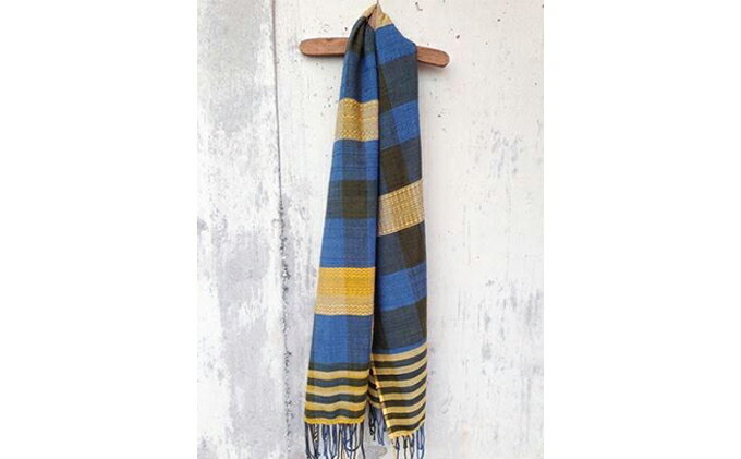 【ふるさと納税】ito to iro 手染め・手織り仕上「ストール」 ネイビー×カーキベース変化織りポイント ファッション小物 サムネイル3