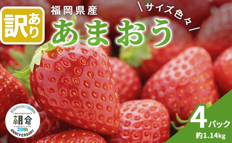 【ふるさと納税】【朝倉市制施行20周年記念企画】 訳あり いちご 2026年3月中旬より発送 あまおう サイズ色々 4パック 約1.14kg 配送不可 離島 果物 フルーツ 福岡県産あまおう 　お届け：2026年3月中旬～4月上旬 サムネイル2