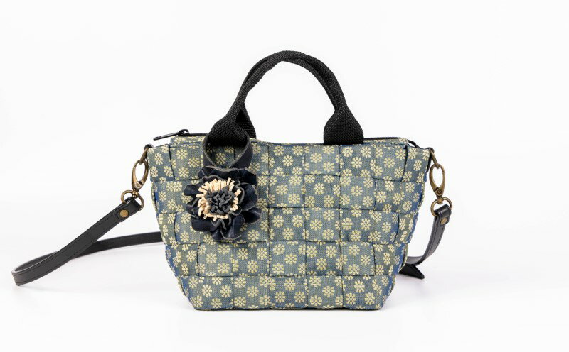 【ふるさと納税】畳縁編込み ショルダーバック (ブルー小花) サムネイル3