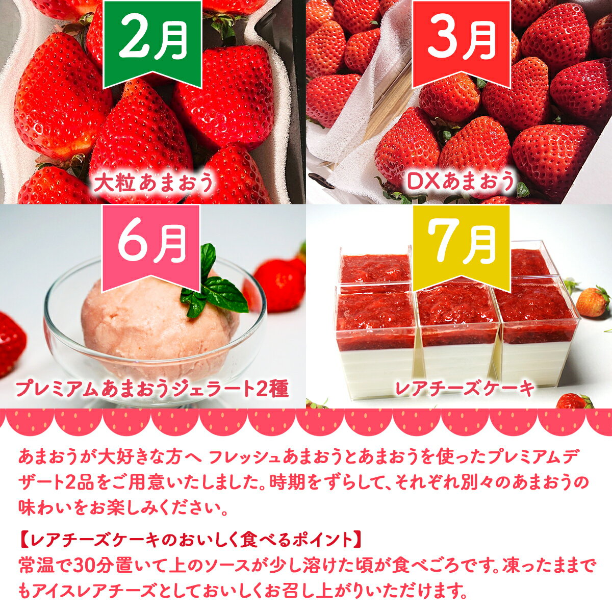 【ふるさと納税】【期間限定発送】 いちご 定期便 大粒あまおう DXあまおう ジェラート 2種 レアチーズケーキ 6p 詰め合わせ [THE FARM_strawberry 福岡県 宇美町 um40azo780010] イチゴ 苺 フルーツ 果実 甘い 小分け 冷凍 アイス ケーキ チーズケーキ 定期 サムネイル3