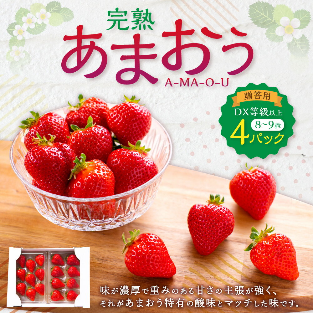 【ふるさと納税】 完熟 あまおう 贈答用 4パック 約250g～410g×4パック 総合計約1kg～1.64kg いちご イチゴ 苺 フルーツ 果物 大粒 くだもの 先行予約 福岡県 苅田町 送料無料 【2026年1月上旬-3月上旬発送予定】 サムネイル2