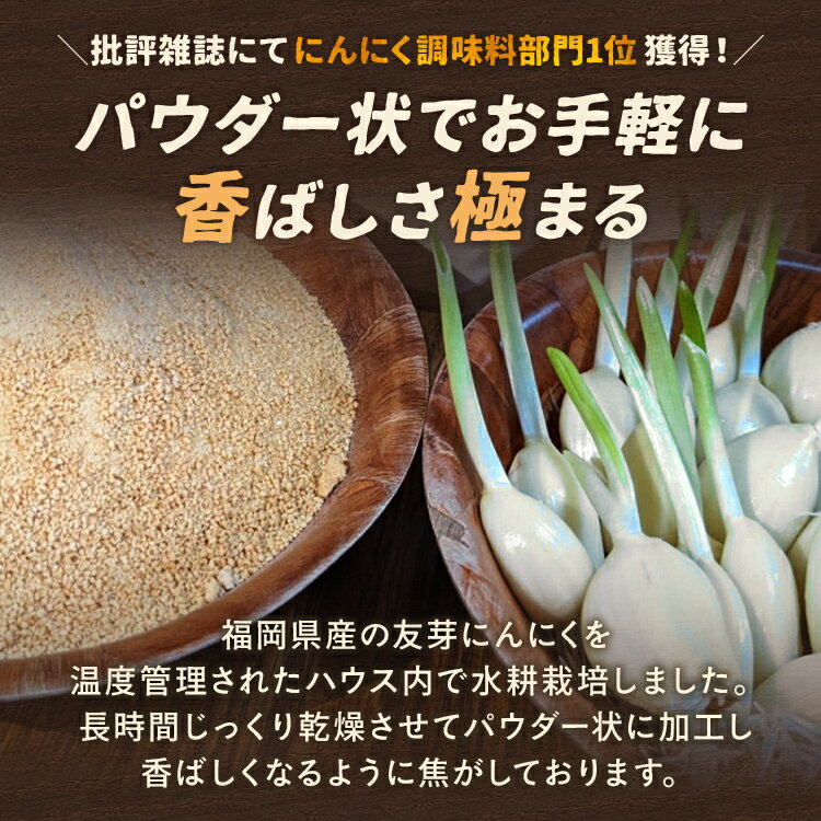 【ふるさと納税】焦がし友芽にんにくパウダー 無添加 無着色 2000円 にんにく ガーリック にんにくパウダー ガーリックパウダー 調味料 スープ パスタ ラーメン カレー 炒め物 肉 福岡県 福岡 九州 グルメ メール便（ポスト投函） サムネイル2