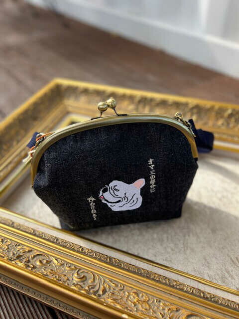 動物愛護 岡山デニム がま口 フレンチブルドッグ 吉富町/猫山商事[BGBE007] デニム生地 がま口 がまぐち ポーチ カードケース 小銭入れ 小物入れ ハンドメイド 雑貨 アニマル 動物保護 保護猫 保護犬 かわいい 人気 おすすめ