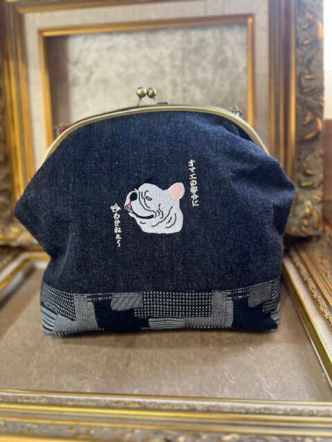 動物愛護 がま口 フレブル チェック 吉富町/猫山商事[BGBE022] 岡山デニム デニム生地 がま口 がまぐち ポーチ 化粧ポーチ カードケース 小銭入れ キーケース 小物入れ ハンドメイド 雑貨 アニマル 動物保護 保護猫 保護犬 かわいい 人気 おすすめ