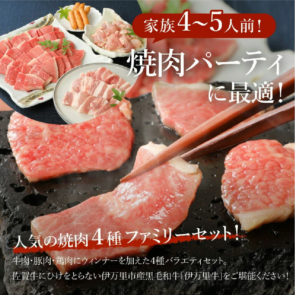 【ふるさと納税】伊万里牛 バラエティ美味 焼肉セット 牛肉 豚肉 鶏肉 1.1kg 006-J298【 佐賀牛 牛肉 ブランド牛 黒毛和牛 A5ランク 4～5人前 4種 詰め合わせ ウインナー BBQ バーベキュー ふるさと納税 佐賀牛 焼肉セット 国産 牛 豚 鶏 伊万里 】 サムネイル3