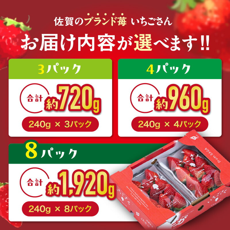 【ふるさと納税】佐賀産 いちごさん ＜数量が選べる／3パック・4パック・8パック＞ 【 果物 フルーツ 苺 先行予約 ふるさと納税 フルーツ 】 サムネイル2