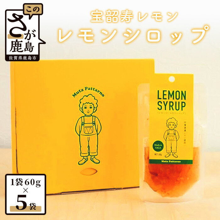 希少な宝韶寿レモン使用｜無添加レモンシロップ（ピール入り）60g×5袋｜レシピ付き｜上質な国産柑橘の味わい｜（保存料 ・ 合成着色料 ・ 増粘多糖類 不使用）レモン 檸檬 れもん シロップ 佐賀県 鹿島市 送料無料 AA-13