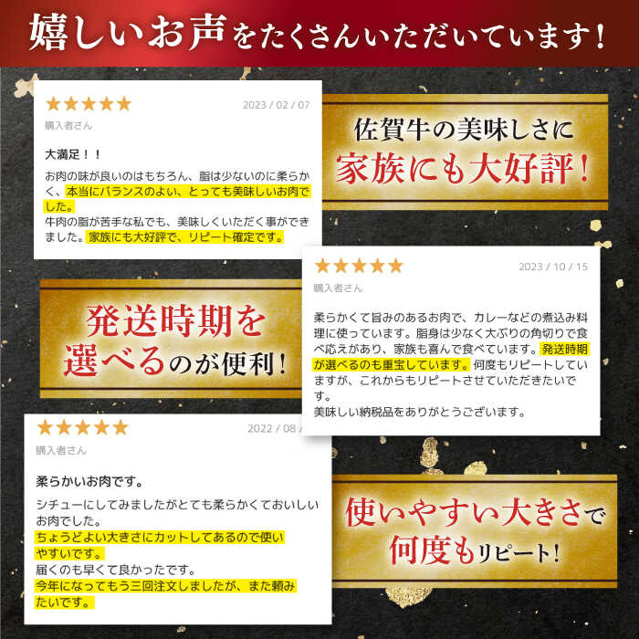 【ふるさと納税】【選べる発送月】 佐賀牛 角切り 煮込み用 (400g or 800g) 肉 牛肉 A4 a4 佐賀県産 黒毛和牛 佐賀県嬉野市/桑原畜産 [NAB012］ サムネイル3