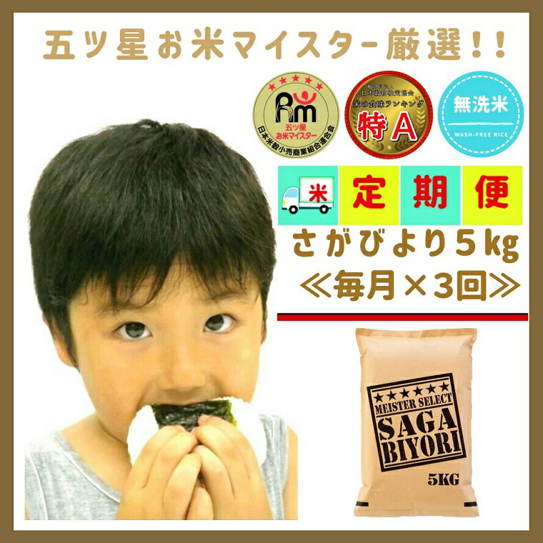 【3回定期便】無洗米さがびより5kg【五つ星お米マイスター厳選！】（CID50）