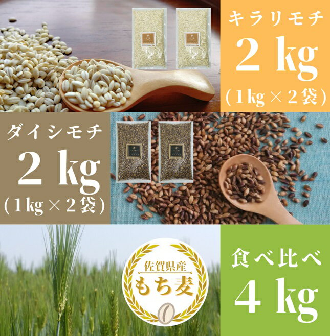佐賀県産『もち麦』食べ比べ！キラリモチ2kg、ダイシモチ2kg（CIB94）