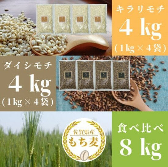 佐賀県産『もち麦』食べ比べ！キラリモチ4kg、ダイシモチ4kg（計8kg）（CIC03）