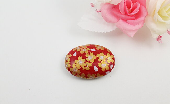 有田焼帯留め 赤金桜紋様 有田焼アクセサリー二宮閑山 A15-40