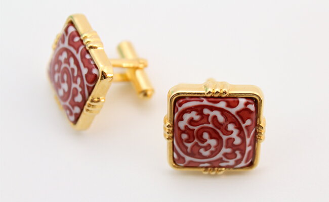 【ふるさと納税】二宮閑山 有田焼カフスタイピンセット 赤唐草紋様 A35-75 サムネイル3