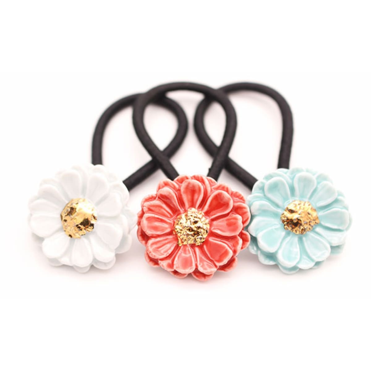 【ふるさと納税】有田焼 フラワーヘアゴム 5個セット【cocosara】有田焼アクセサリー 髪飾り おしゃれ ヘアアクセサリー レディース 金彩 手作り ゴム取替可能 プレゼント 小物 A14-152 - 画像2