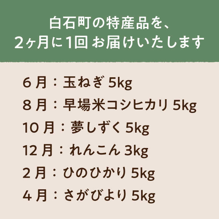 【ふるさと納税】【令和8年6月以降発送】【6回定期便】 農家直送！ 特産物 詰合せ 〜山口さんちの贈り物〜【y'scompany】さがびより 夢しずく ひのひかり コシヒカリ 特A 特A評価 佐賀県産玉葱 米 れんこん 人気 高評価 九州 佐賀県 白石町 白石 [IAS018] - 画像2
