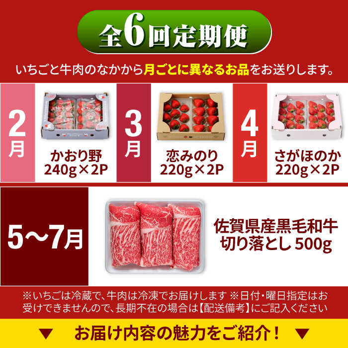 【ふるさと納税】【R8年2月以降発送】【全6回定期便】しろいしの味覚よくばりセット（赤いちご3種と佐賀県産黒毛和牛）/ いちご 苺 果物 フルーツ 黒毛和牛 切り落とし 牛 牛肉 すきやき すき焼き しゃぶしゃぶ 佐賀県 白石町 [IZZ021] サムネイル3