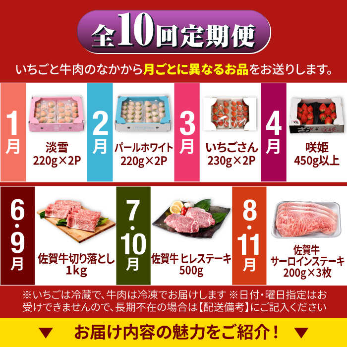 【ふるさと納税】【R8年1月以降発送】【全10回定期便】しろいしの味覚よくばりセット（赤白いちご4種と佐賀牛）/ いちご苺 果物 フルーツ 黒毛和牛 A4 A5 ブランド牛 佐賀県 白石町 [IZZ029] サムネイル3