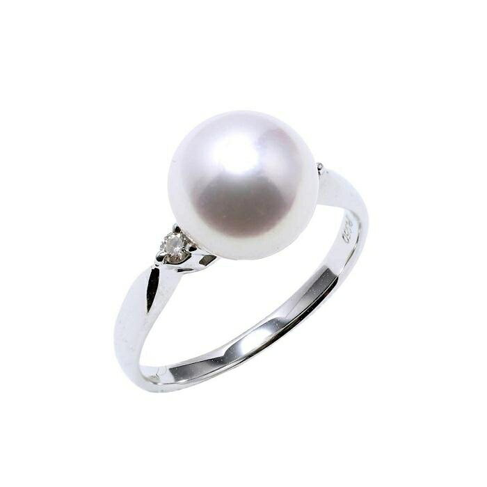 【ふるさと納税】【大珠】あこや真珠（9mm珠）ダイヤ入りシンプルリング/Pt950 | 指輪 リング 長崎県 長崎 九州 楽天ふるさと 納税 支援品 返礼品 あこや アコヤ アコヤ真珠 あこや真珠 真珠 パール ファッション レディース 女性 アクセサリー サムネイル2