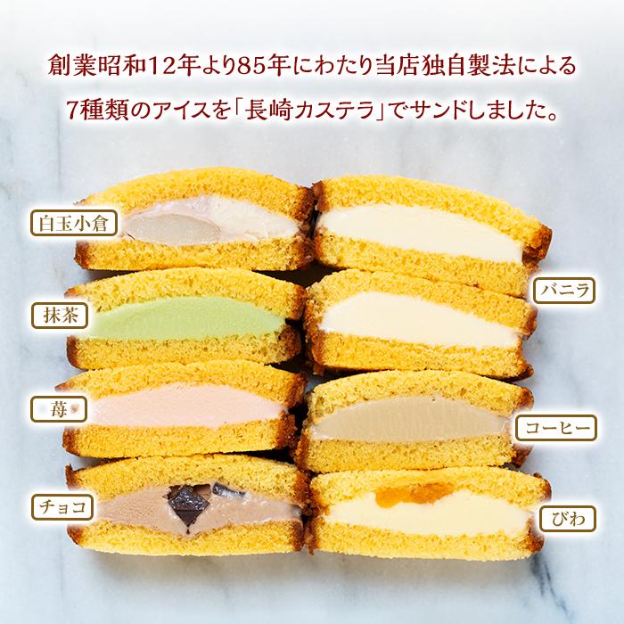 【ふるさと納税】長崎カステラアイス　7種 計8個（バニラ・抹茶・苺・びわ・チョコ・白玉小倉・コーヒー）＜ニューヨーク堂＞ | カステラ アイス 食べ比べ 長崎 冷凍 人気 お菓子 スイーツ アイスクリーム ギフト 贈答 プレゼント ご当地 お取り寄せ お土産 長崎県 - 画像2