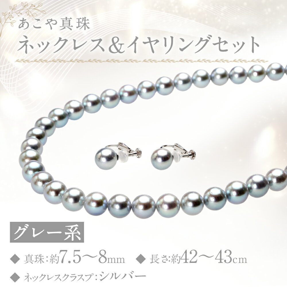 【ふるさと納税】あこや真珠（7.5-8mm珠、グレー系）ネックレス&イヤリングセット シルバー パール お手入れ用品2点セット付 冠婚葬祭 レディース ジュエリー アクセサリー ファッション 長崎県 長崎市 送料無料 サムネイル2