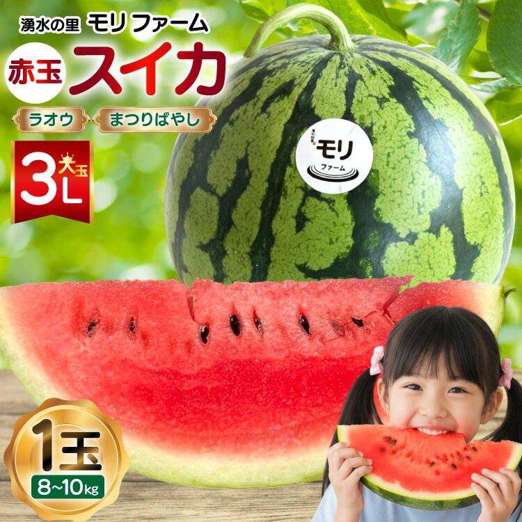 AJ455 【令和8年度出荷分】 湧水の里 モリファーム 赤玉 スイカ ラオウ まつりばやし 3L 8〜10kg 1玉 [ 先行予約 数量限定 すいか スイカ 西瓜 フルーツ 果物 長崎 長崎県 島原市 ]