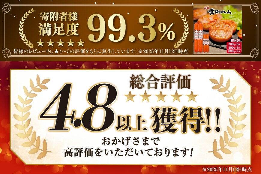 【ふるさと納税】 高評価★4.87 雲仙ハム 選べる 量 ソーセージ 大・小 300g×2～3本 800g×2本[ 絶品 人気 ウインナー ハム 詰め合わせ おつまみ ギフト 肉 お弁当 おかず 小分け 便利 国産 豚肉 BBQ 長崎県 島原市 422037005] レビューキャンペーン レビューキャンペーン - 画像2
