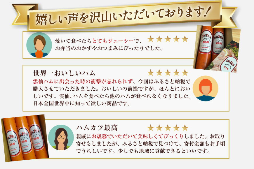 【ふるさと納税】 高評価★4.87 雲仙ハム 選べる 量 ソーセージ 大・小 300g×2～3本 800g×2本[ 絶品 人気 ウインナー ハム 詰め合わせ おつまみ ギフト 肉 お弁当 おかず 小分け 便利 国産 豚肉 BBQ 長崎県 島原市 422037005] レビューキャンペーン レビューキャンペーン - 画像3