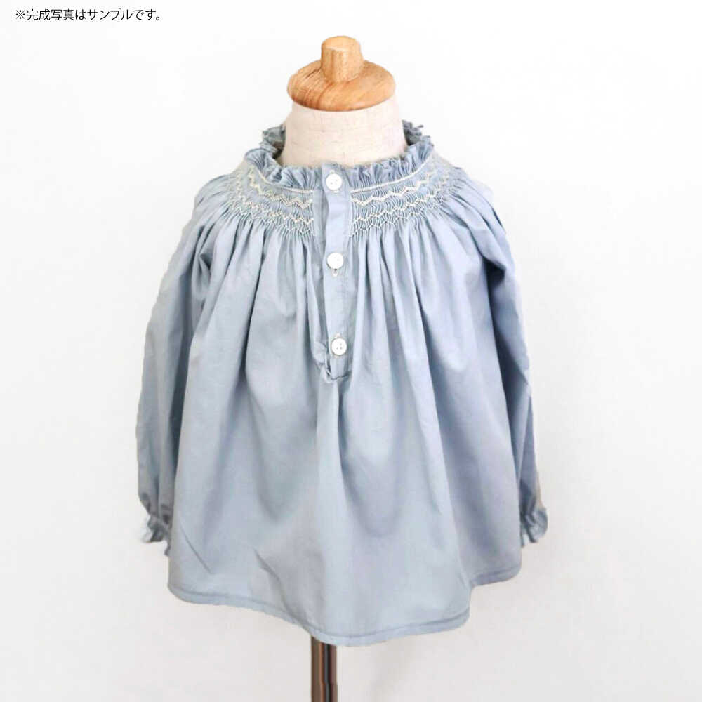 【ふるさと納税】リバティ＜無地＞ スモッキング前開きブラウス キッズサイズ 100 / キッズ ブラウス 綿100％ リバティ / 諫早市 / まち工房 Filage[AHER004] サムネイル2