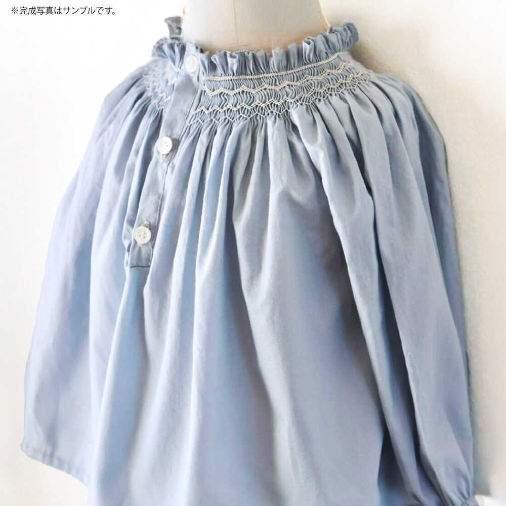 【ふるさと納税】リバティ＜無地＞ スモッキング前開きブラウス キッズサイズ 100 / キッズ ブラウス 綿100％ リバティ / 諫早市 / まち工房 Filage[AHER004] サムネイル3
