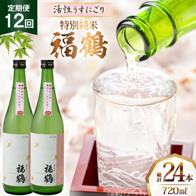 酒 日本酒 福鶴 特別純米 活性うすにごり 720ml 計2本 12回 定期便 [福田酒造 長崎県 平戸市 hr42bgy410120] お酒 微炭酸 山田錦 にごり酒