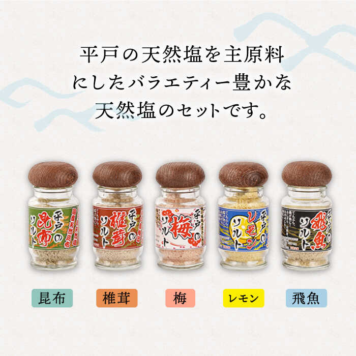 【ふるさと納税】【平戸からの贈り物】平戸 天然塩「多彩」約140g 平戸市 / よかろ物産 [KAA070] しお 卓上塩 昆布 しいたけ 梅 レモン あご アゴ 調味料 サムネイル2