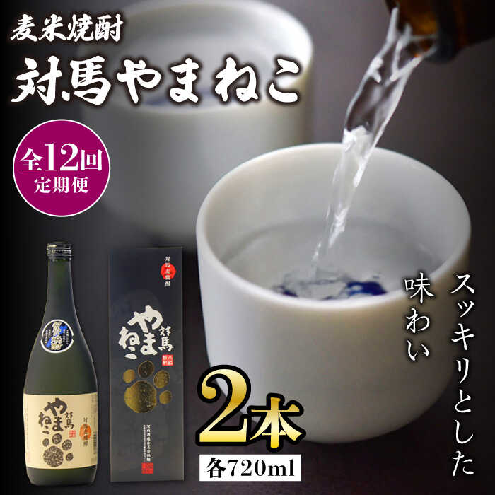 【全12回定期便】麦米焼酎 対馬やまねこ 25度 720ml 2本セット《対馬市》【株式会社サイキ】対馬 酒 贈り物 米焼酎 プレゼント 焼酎[WAX024]