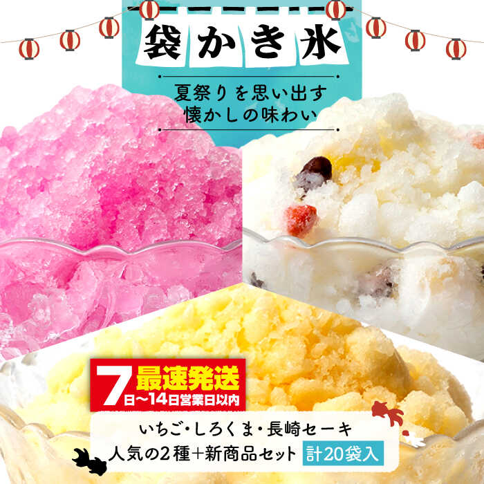 袋かき氷 3種 計20袋 (いちご・しろくま・長崎セーキ)《壱岐市》【オランダフーズ株式会社】 [JEX003] 詰め合わせ かき氷 アイス シャーベット セット 小分け お菓子 おやつ 14000 14000円 冷凍配送