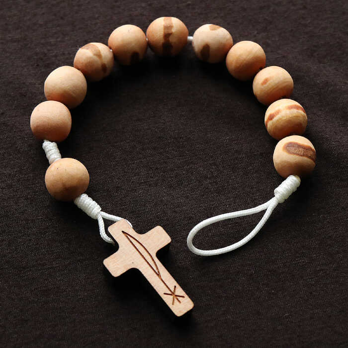 【ふるさと納税】五島産 椿のロザリオブレスレット【ホワイト】男女兼用 つばき 天然木 アクセサリー 五島市/ロザリーマリア [PFE002] サムネイル2