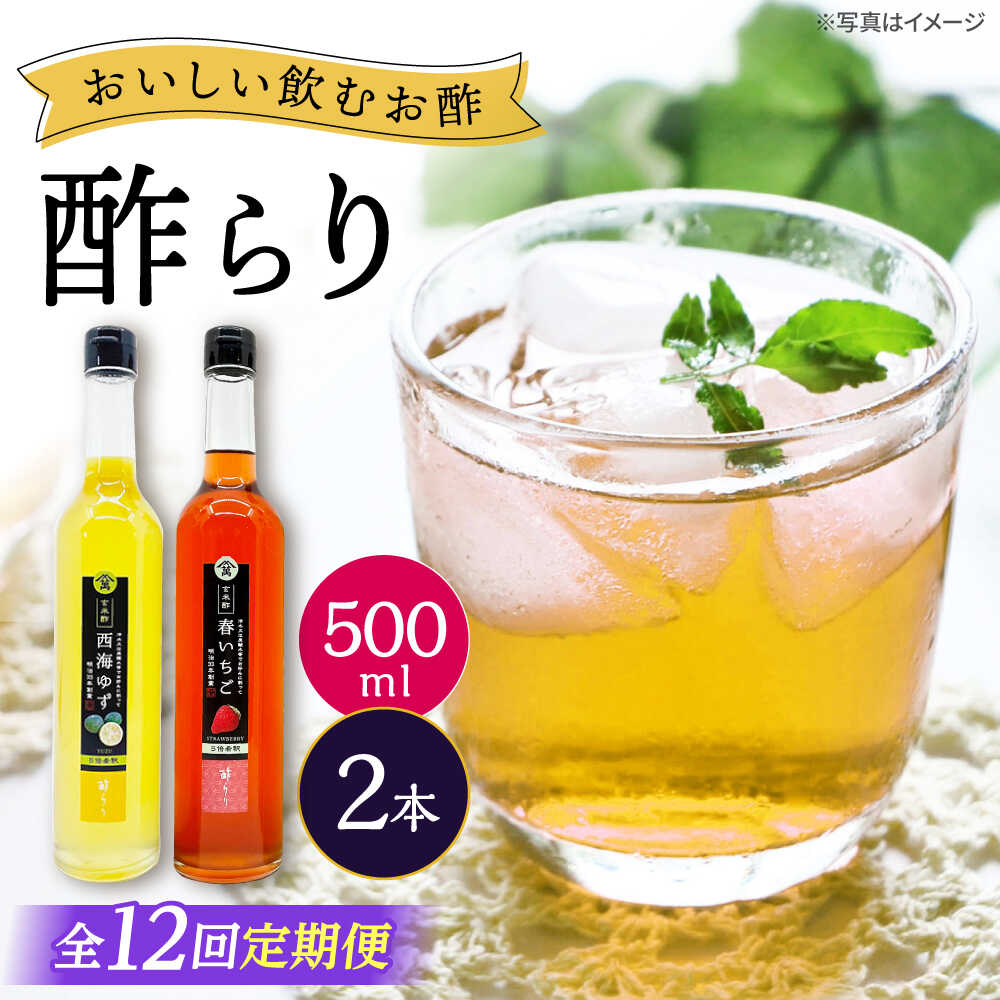 【12回定期便】　【飲む玄米酢】酢らり 大瓶2本セット（西海ゆず・いちご）＜川添酢造＞[CDN139]